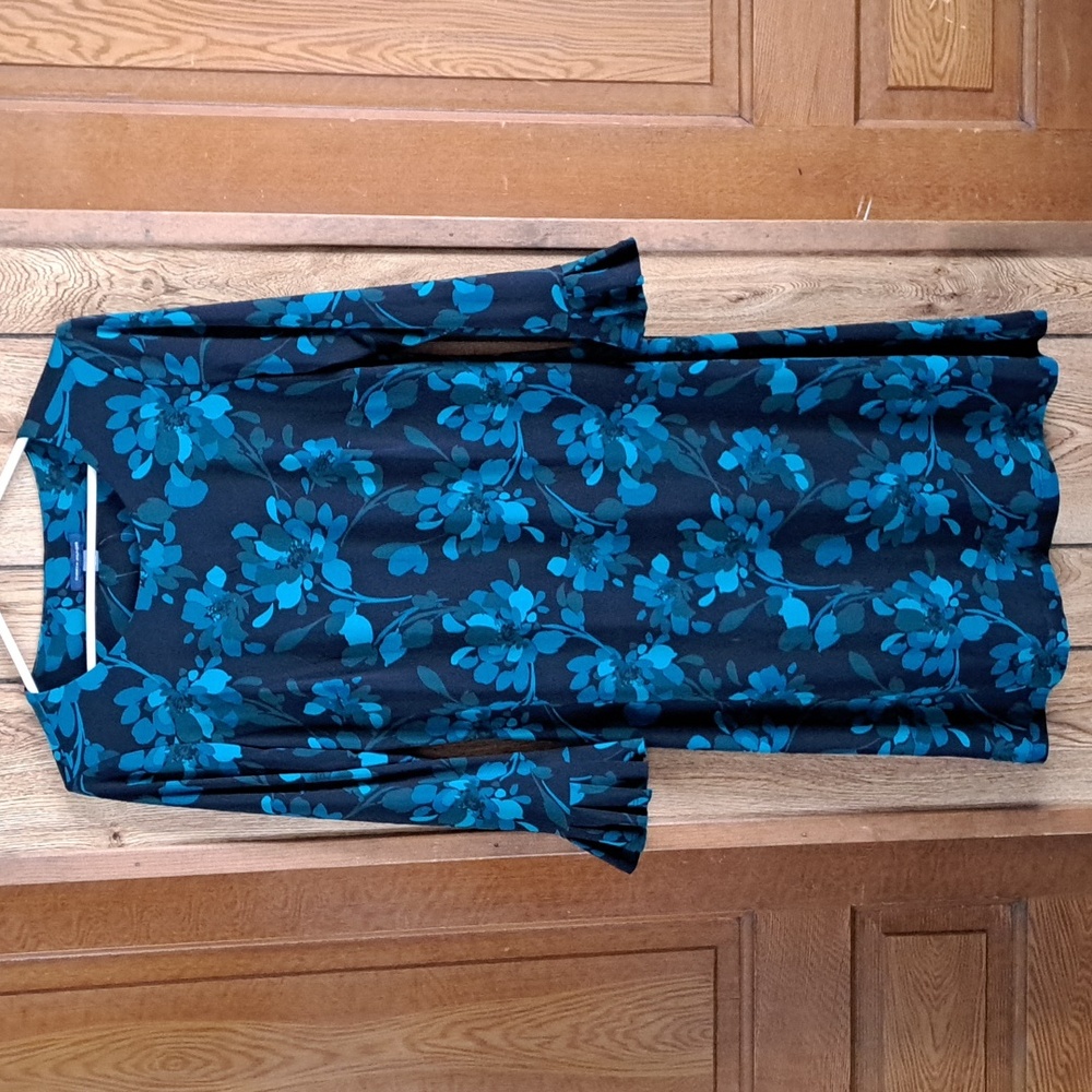 Tommy Hilfiger Black/green/ teal Floral Long Sleeve Dress Size 8 NWT